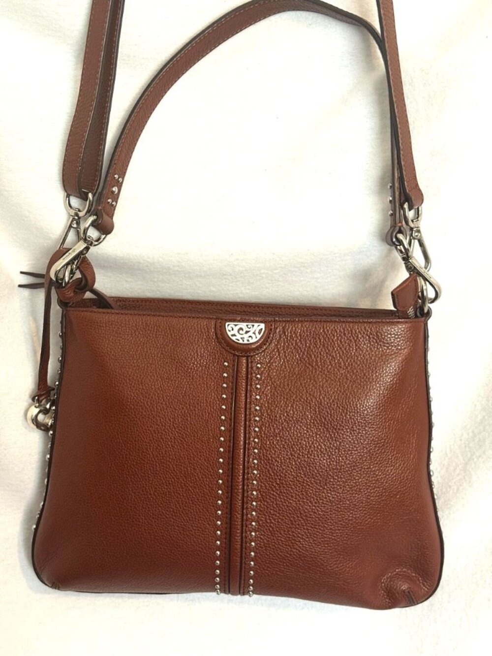 Brighton JAGGER CROSS Studded 2 way Strap & Crossbody Organizer Bag Bourbon